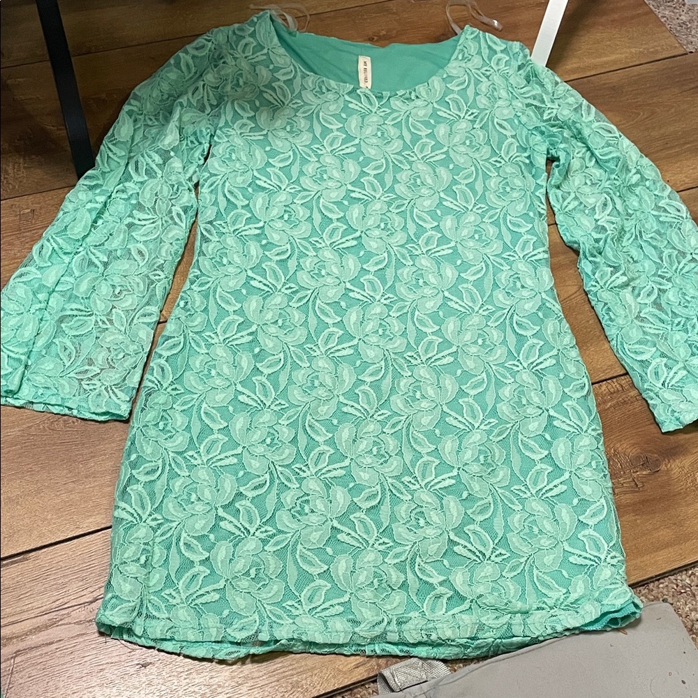 My Beloved Mint Green Lace Mini Dress